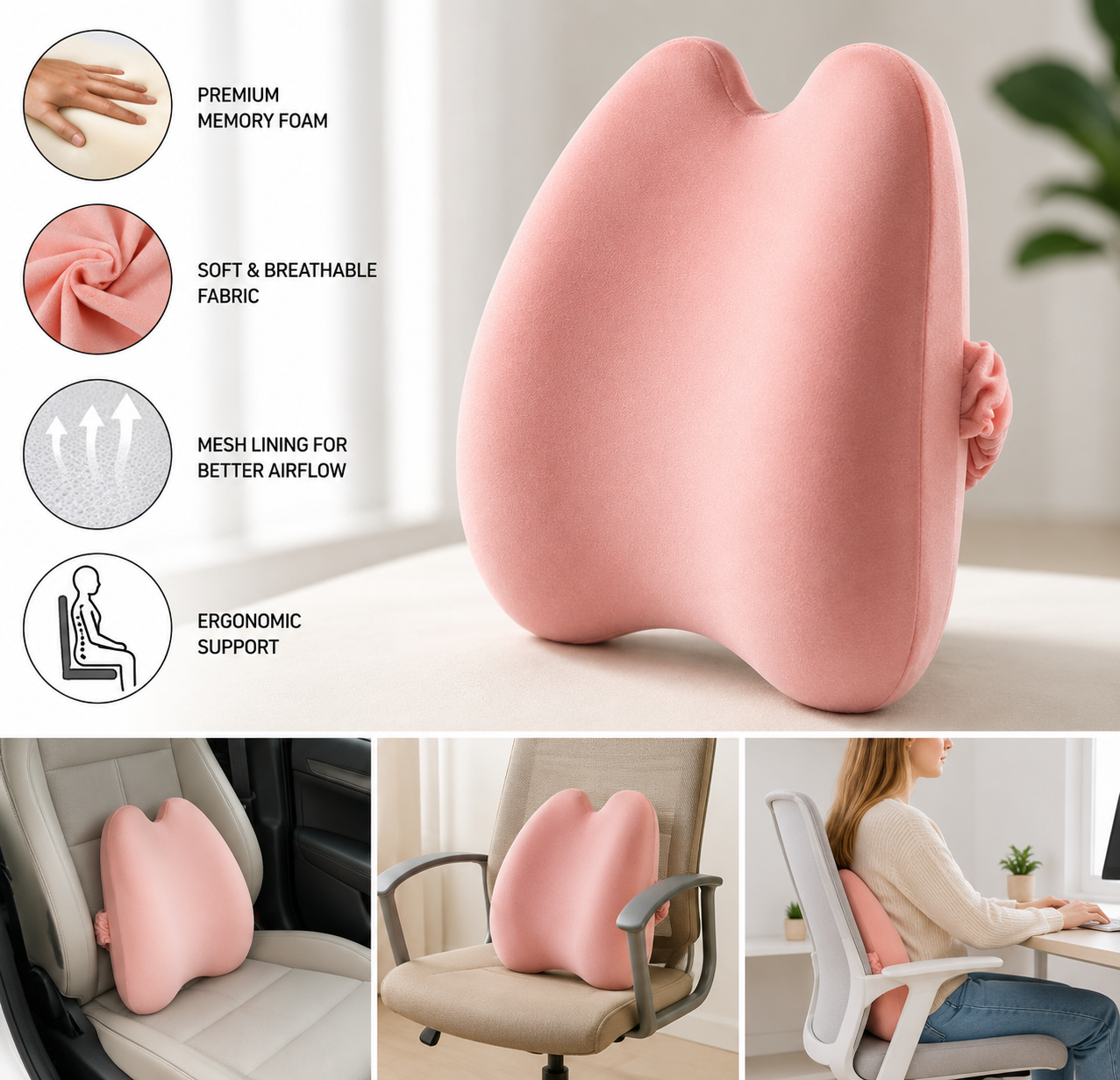 ComfortRest™ Ergonomic Seat & Lumbar Support Set