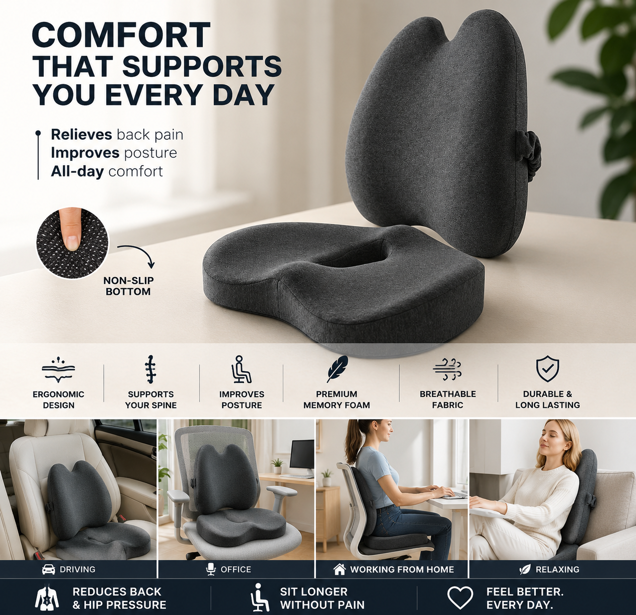 ComfortRest™ Ergonomic Seat & Lumbar Support Set
