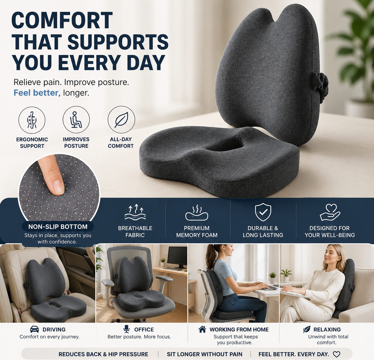 ComfortRest™ Ergonomic Seat & Lumbar Support Set