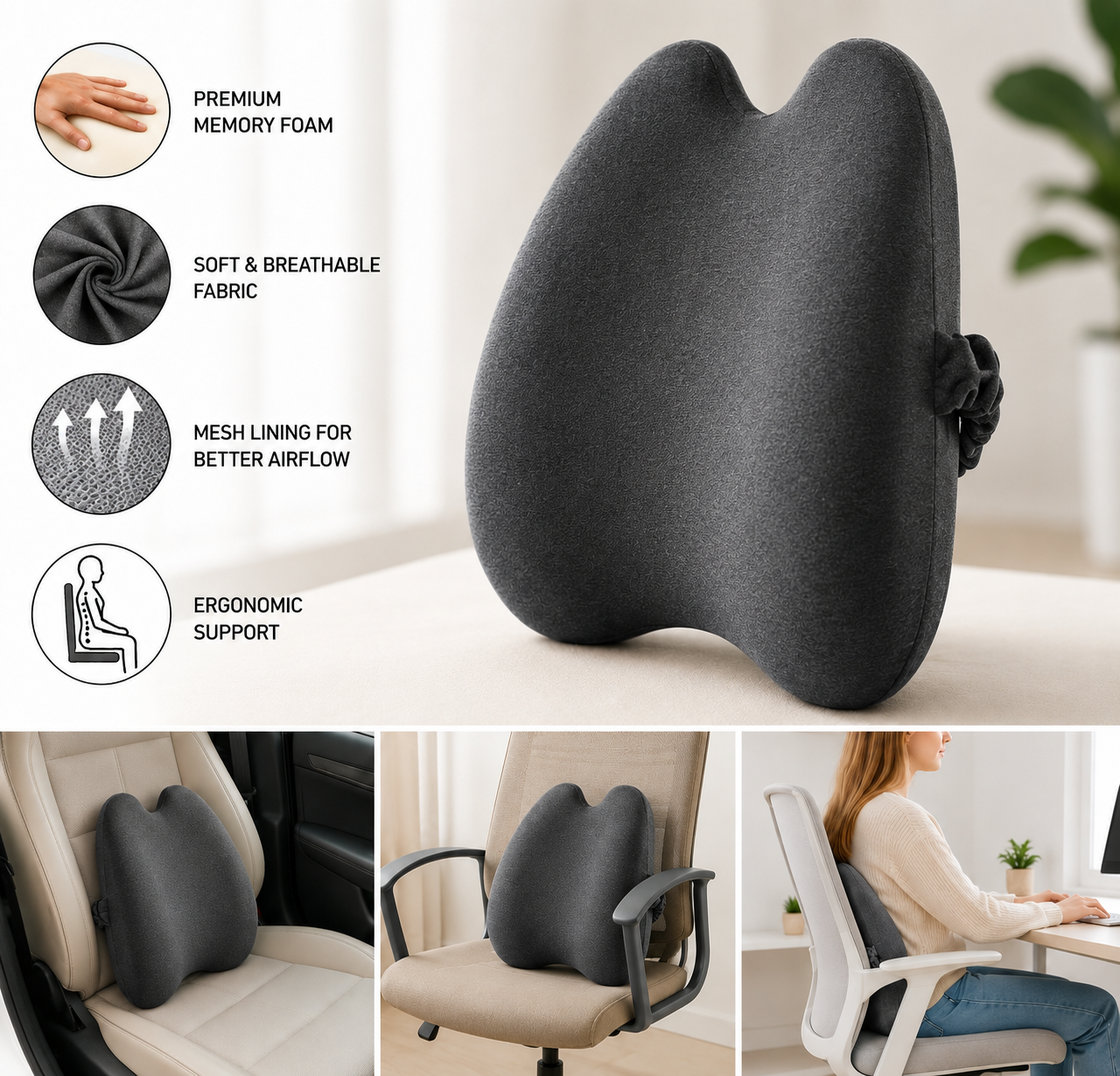 ComfortRest™ Ergonomic Seat & Lumbar Support Set