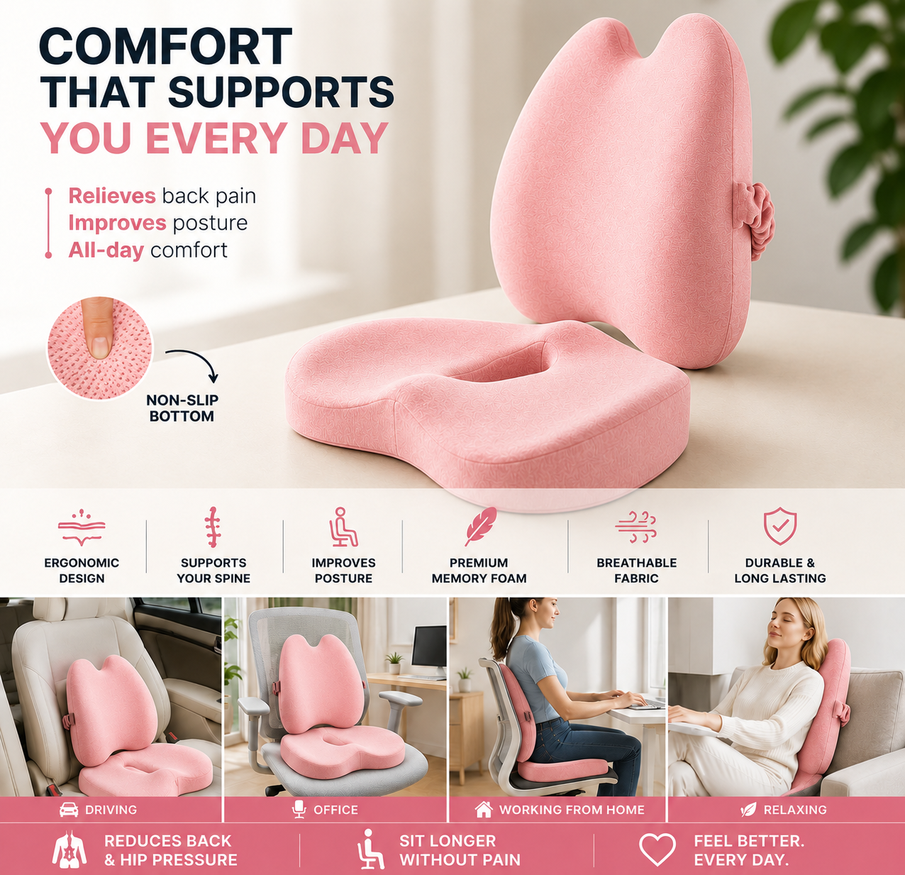 ComfortRest™ Ergonomic Seat & Lumbar Support Set