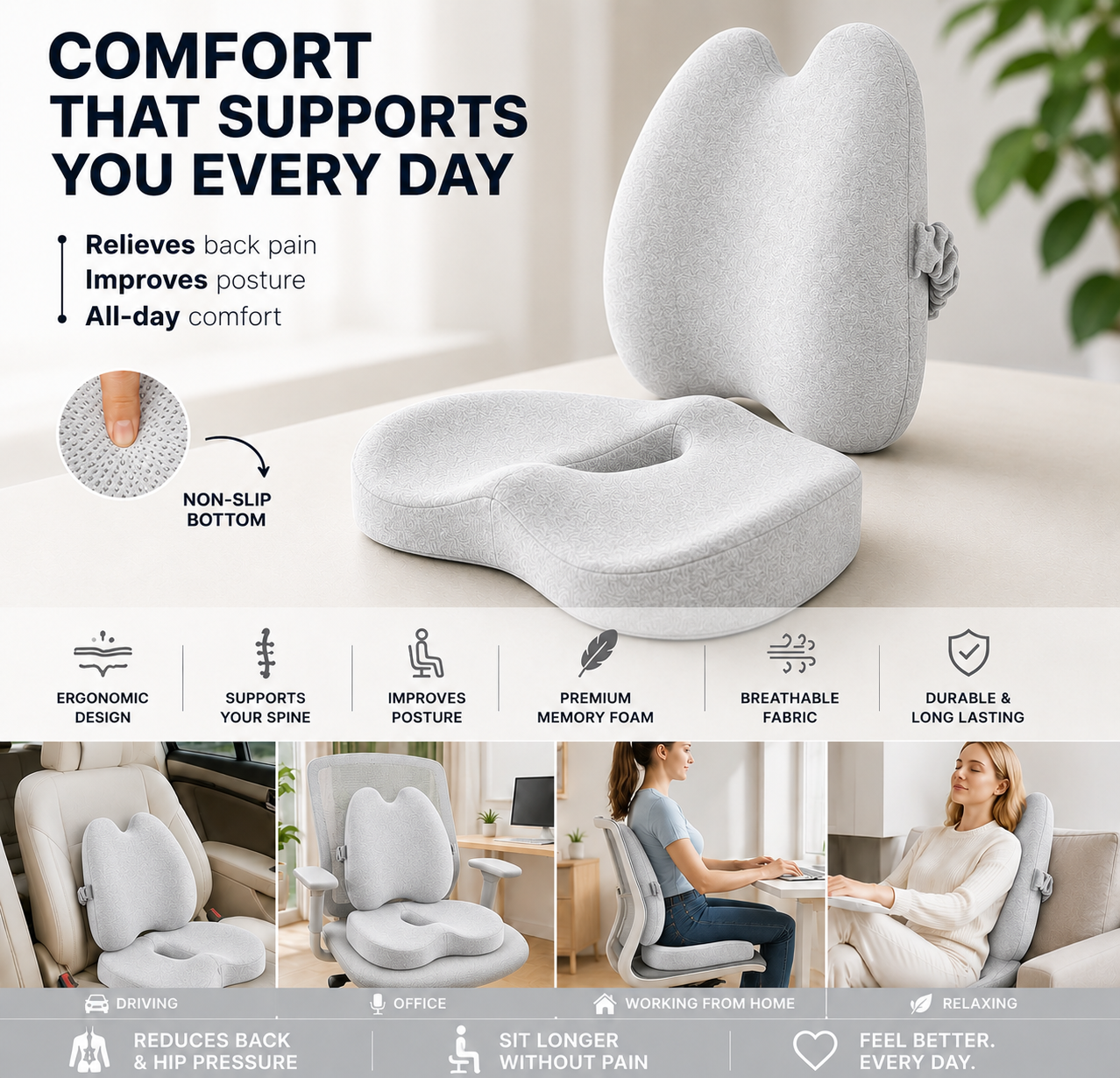 ComfortRest™ Ergonomic Seat & Lumbar Support Set