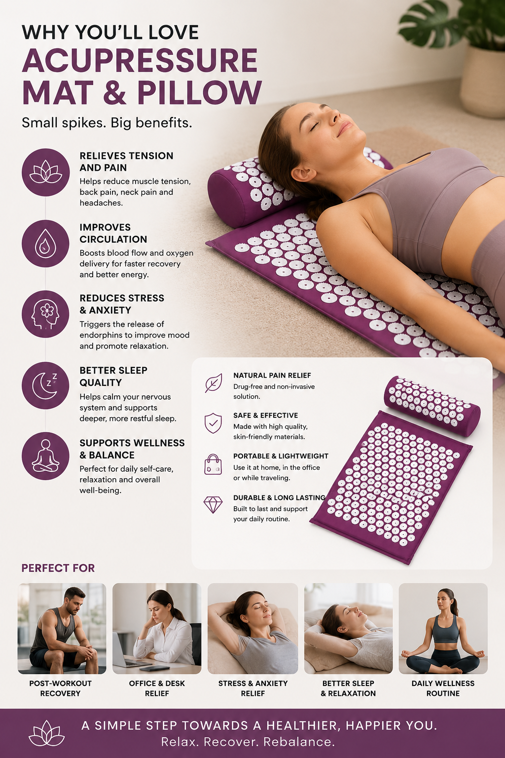 Premium Acupressure Relief Mat & Pillow Set